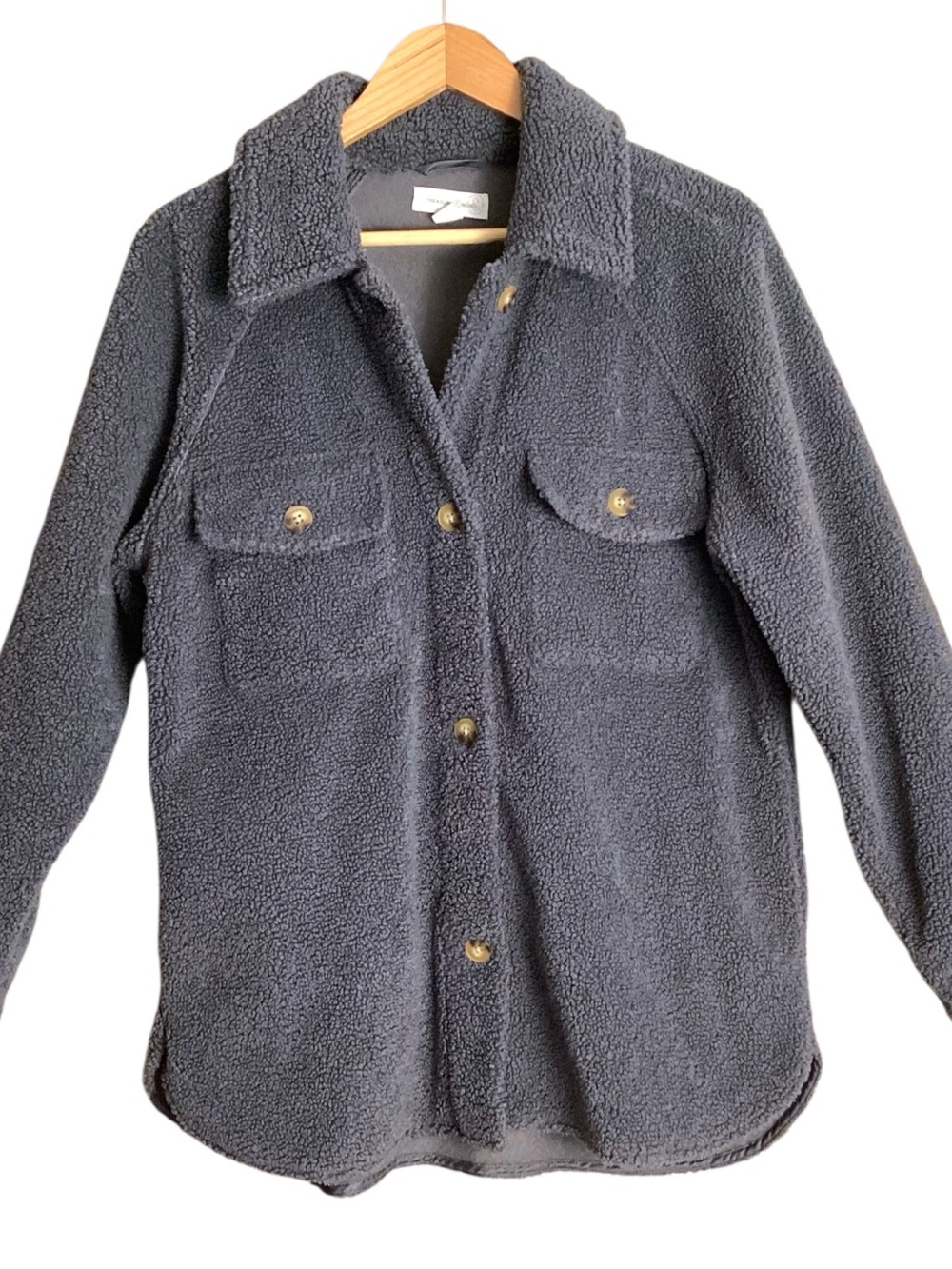Treasure & Bond Gray Blue Teddy Sherpa Faux Shearling Shacket Jacket Small - Picture 2 of 12